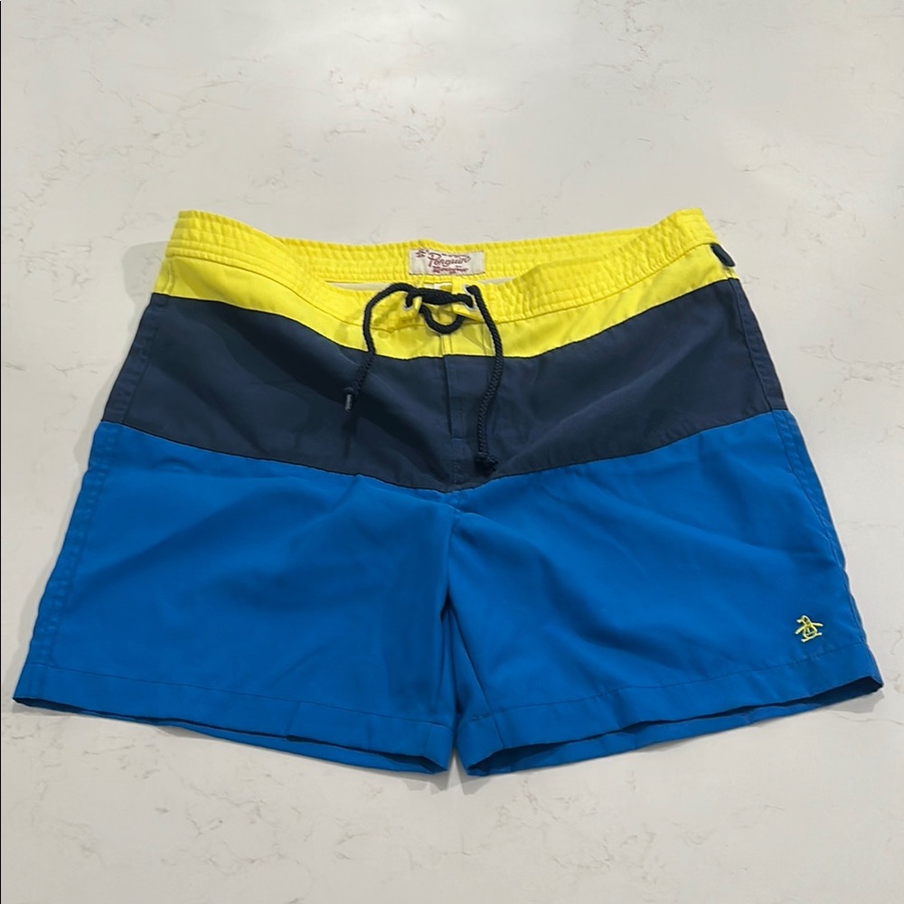 Original Penguin Men’s Blue and Yellow Swim Trunks